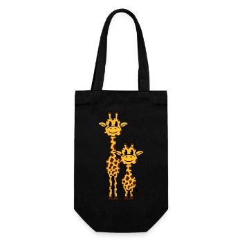 2 Giraffes Mom Daddy Family Young Child Animals - Gift Bag for Bottles - black - Front