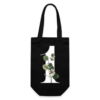 Nummer 1 Blumengrün -1. Blumengeburtstag - Geschenkbeutel für Flaschen - Schwarz - Vorne