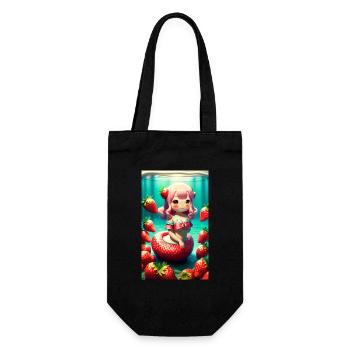 Kawaii Mermaid in a Strawberry Ocean - Gift Bag for Bottles - black - Front
