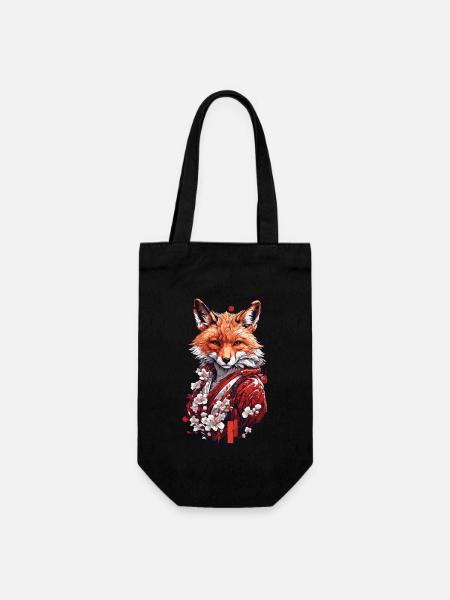 Magischer Fuchs & Kirschblüten Japanische Ästhetik - Geschenkbeutel für Flaschen - Schwarz