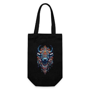 Bison Spirit Indianische Meditation & Kraft - Geschenkbeutel für Flaschen - Schwarz - Vorne