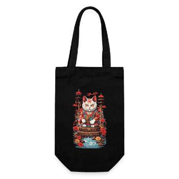 Chat porte-bonheur Vintage Japon chats Art Style - Sac à bouteille - noir - Devant