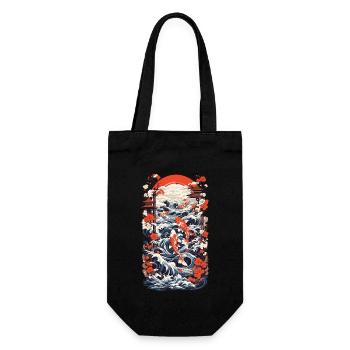 Japan Koi Retro Art Fisch Design Ukiyo-E Stil - Geschenkbeutel für Flaschen - Schwarz - Vorne