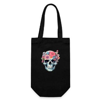 Human Skull & Flowers 16 - Gift Bag for Bottles - black - Front