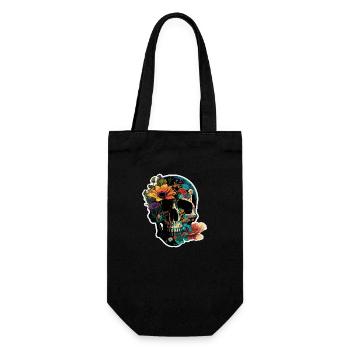 Human Skull & Flowers 40 - Gift Bag for Bottles - black - Front