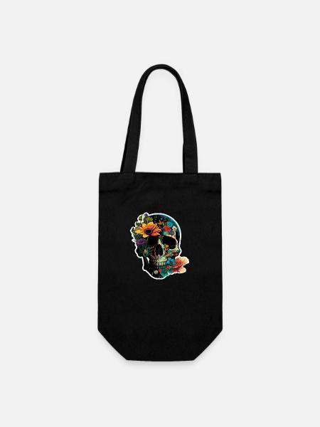 Menschlicher Schädel & Blumen 40 - Geschenkbeutel für Flaschen - Schwarz