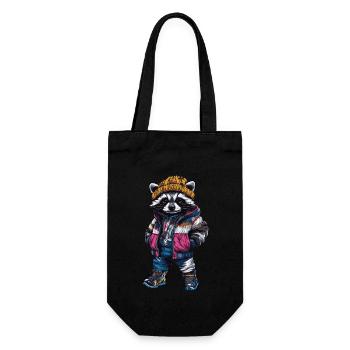 Waschbär Fashion Winter - Geschenkbeutel für Flaschen - Schwarz - Vorne