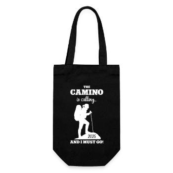 Camino de Santiago Pilger Reise 2025 Wandern Route - Geschenkbeutel für Flaschen - Schwarz - Vorne