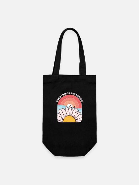 Daisy and Sun Inspirational Phrase Graphic - Gift Bag for Bottles - black