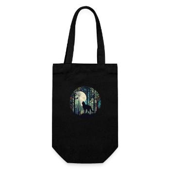Cat in the forest with full moon, trees - Gift Bag for Bottles - black - Front