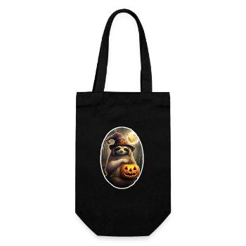 Halloween Faultier mit Hexenhut und Kürbis - Geschenkbeutel für Flaschen - Schwarz - Vorne