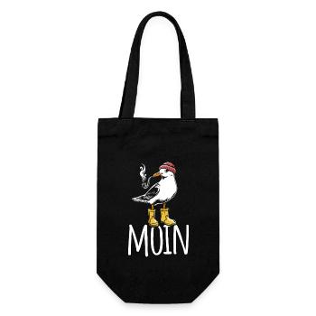 Möwe - Moin - Nordsee - Geschenk - Geschenkbeutel für Flaschen - Schwarz - Vorne