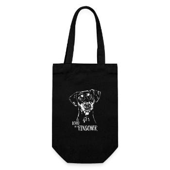 Loved by a Pinscher Hunde Hundespruch Wilsigns - Geschenkbeutel für Flaschen - Schwarz - Vorne