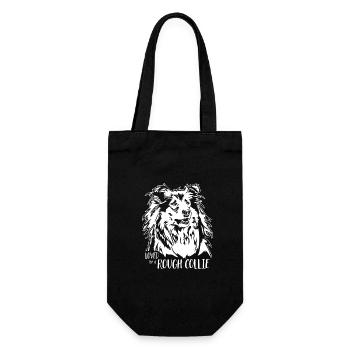 Loved by a Rough Collie Hunde Hund Wilsigns - Geschenkbeutel für Flaschen - Schwarz - Vorne