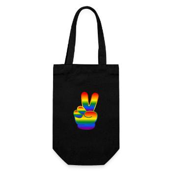 Regenbogen Hand Peace Zeichen - Geschenkbeutel für Flaschen - Schwarz - Vorne