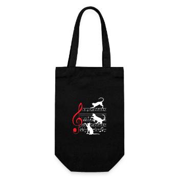 Katze Katzen Noten Musik Musiker Geschenk Partitur - Geschenkbeutel für Flaschen - Schwarz - Vorne