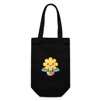 kawaii Sonnenblume - Geschenkbeutel für Flaschen - Schwarz - Vorne