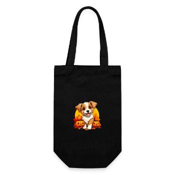 Cute puppy with leaves and pumpkins - Gift Bag for Bottles - black - Front