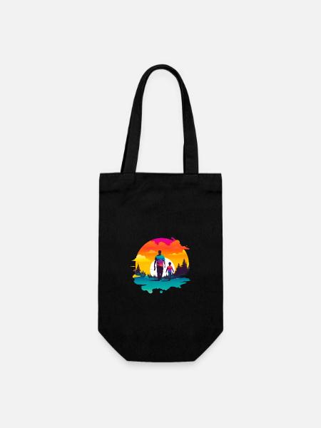 Vater und Sohn vor Sonnenunergang - Geschenkbeutel für Flaschen - Schwarz