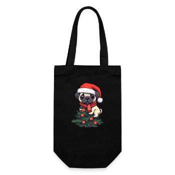 Weihnachts-Mops - Niedlicher Baumwächter - Geschenkbeutel für Flaschen - Schwarz - Vorne