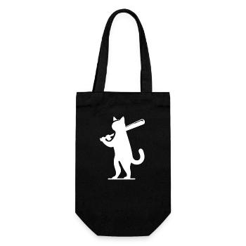Minimalist Cat Baseball Player Silhouette - Gift Bag for Bottles - black - Front