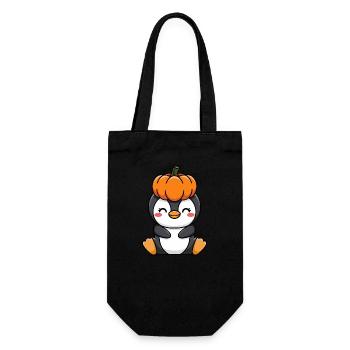 Halloween Pingouin Citrouille Octobre Dessin animé - Sac à bouteille - noir - Devant