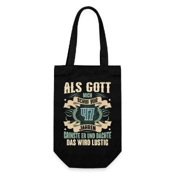 47. Geburtstag Als Gott Mich Schuf Vor - Geschenkbeutel für Flaschen - Schwarz - Vorne