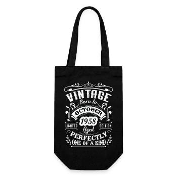 Retro Geburtstagsgeschenk, Jahrgang im Oktober 1958 - Geschenkbeutel für Flaschen - Schwarz - Vorne