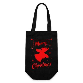 Elch Frohe Weihnachten Rentier Hirsch - Geschenkbeutel für Flaschen - Schwarz - Vorne