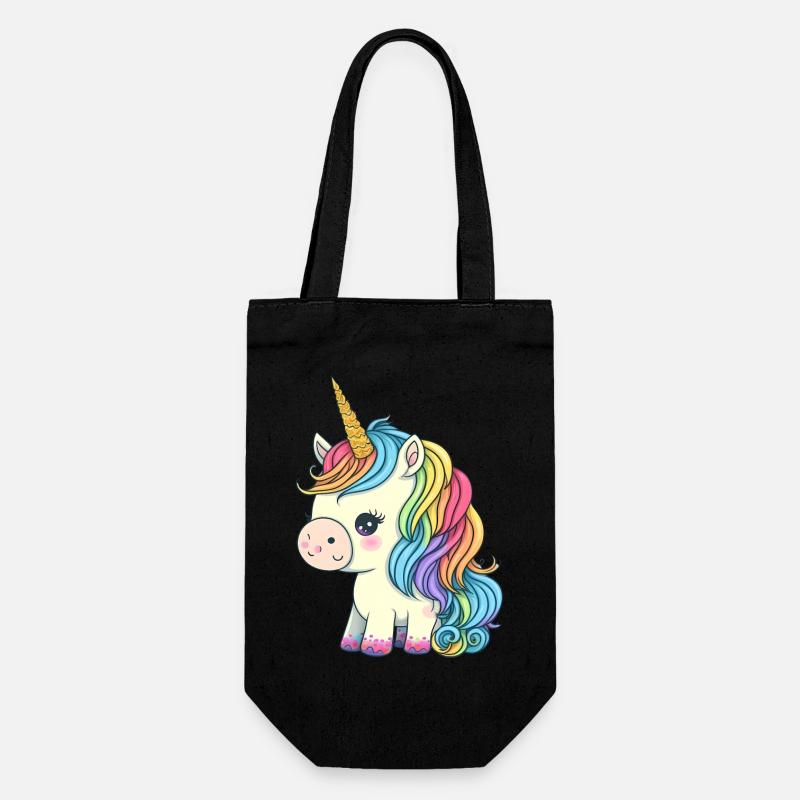 00246 süßes Baby Einhorn mit Regenbogenmähne - Geschenkbeutel für Flaschen - Schwarz