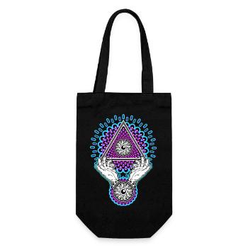 Neon Illuminati Pyramide 23 mit Aura, Schwarzlicht - Geschenkbeutel für Flaschen - Schwarz - Vorne