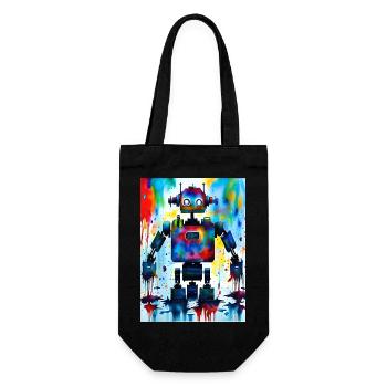 Kunst Roboter Farbenfroh - Geschenkbeutel für Flaschen - Schwarz - Vorne