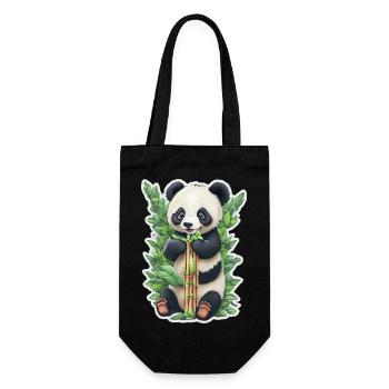 Panda bear eats bamboo - Gift Bag for Bottles - black - Front