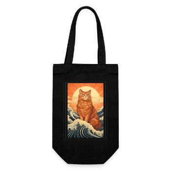 Cat Sun Waves Sea Vintage Retro Tarot Art - Gift Bag for Bottles - black - Front