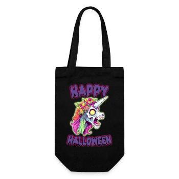 Strahlendes Halloween Zombiecorn Einhorn - Geschenkbeutel für Flaschen - Schwarz - Vorne