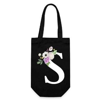 Lettre S floral violet - Sac à bouteille - noir - Devant