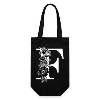 Lettre f floral noir et blanc - Sac à bouteille - noir - Devant