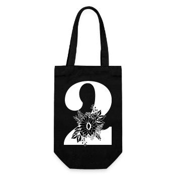 Nummer 2 Schwarze Blumen - 2. Blumenjubiläum - Geschenkbeutel für Flaschen - Schwarz - Vorne