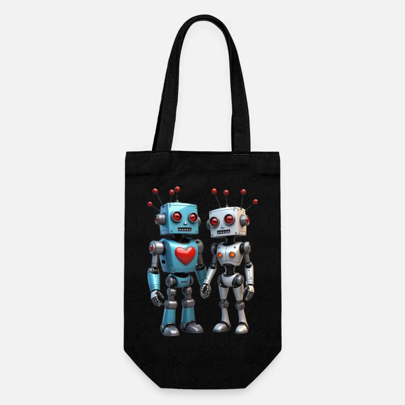 Roboter Pärchen - Geschenkbeutel für Flaschen - Schwarz