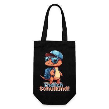 Endlich Schulkind Schulstart Schulanfang Spruch - Geschenkbeutel für Flaschen - Schwarz - Vorne