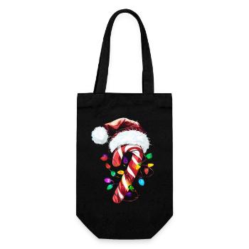 Festliche Zuckerstange mit Lichtern - Geschenkbeutel für Flaschen - Schwarz - Vorne