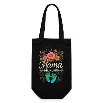 Du bist die beste Mama der Welt mit Baby Feet - Geschenkbeutel für Flaschen - Schwarz - Vorne