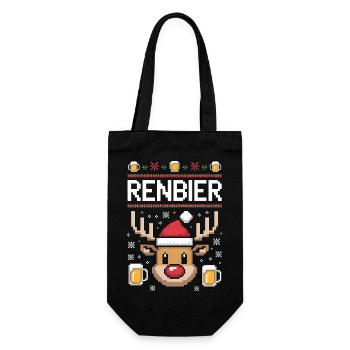Bierkrug Rentier Weihnacht - Geschenkbeutel für Flaschen - Schwarz - Vorne