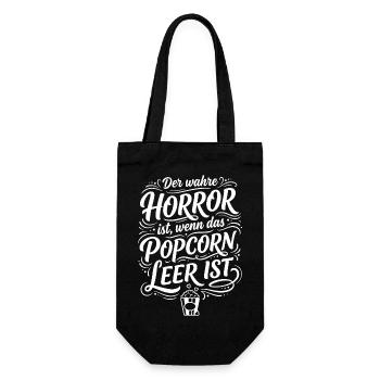 Wahrer Horror Popcorn leer Spruch - Geschenkbeutel für Flaschen - Schwarz - Vorne
