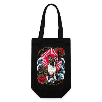 Französische Bulldogge im Japanischen Tattoo Stil - Geschenkbeutel für Flaschen - Schwarz - Vorne
