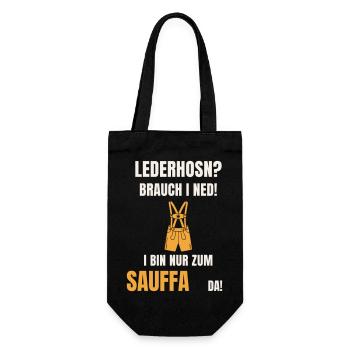Lederhosn Brauch i ned - Sauffa Spruch Tracht - Geschenkbeutel für Flaschen - Schwarz - Vorne