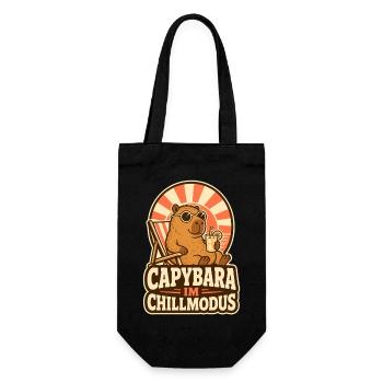 Capybara im Chillmodus – Lustiger Tier Spruch - Geschenkbeutel für Flaschen - Schwarz - Vorne