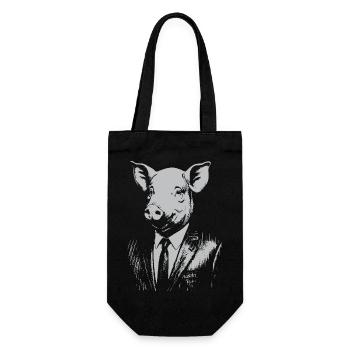 Elegantes Schwein im Anzug - Geschenkbeutel für Flaschen - Schwarz - Vorne