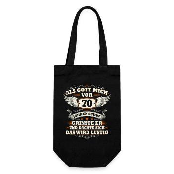 Als Gott mich vor 70 Jahre schuf 70 Geburtstag - Geschenkbeutel für Flaschen - Schwarz - Vorne