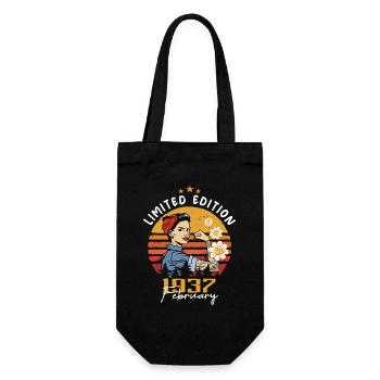 87 years old - Born in February 1937 - Gift Bag for Bottles - black - Front